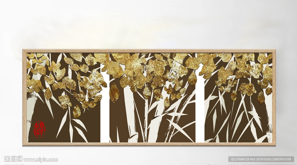 金箔树叶抽象艺术装饰画