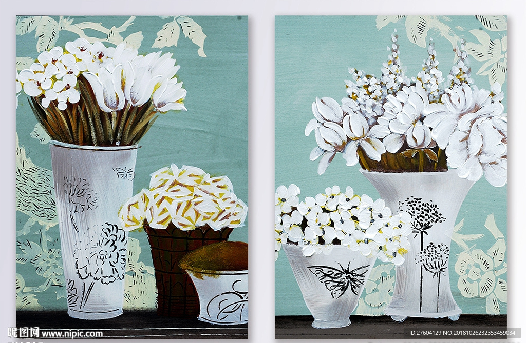 北欧油画风格花卉花瓶装饰画