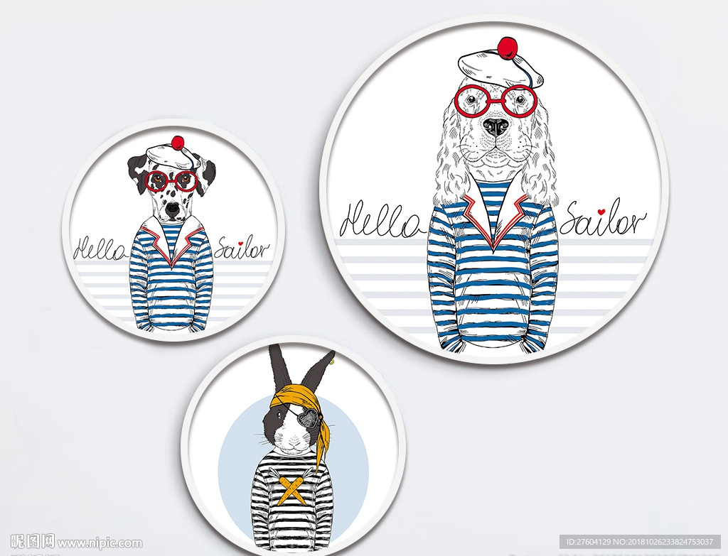 北欧卡通动物图画狗狗装饰画