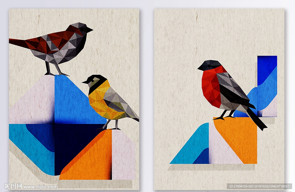 几何动物彩色方块抽象油画装画