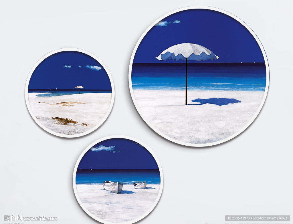 北欧风景油画蓝色海洋清新装饰画