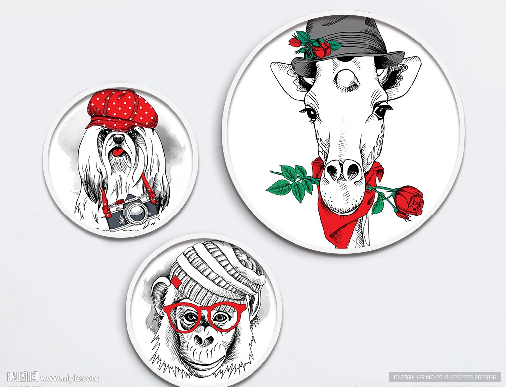 北欧红色动物装饰画