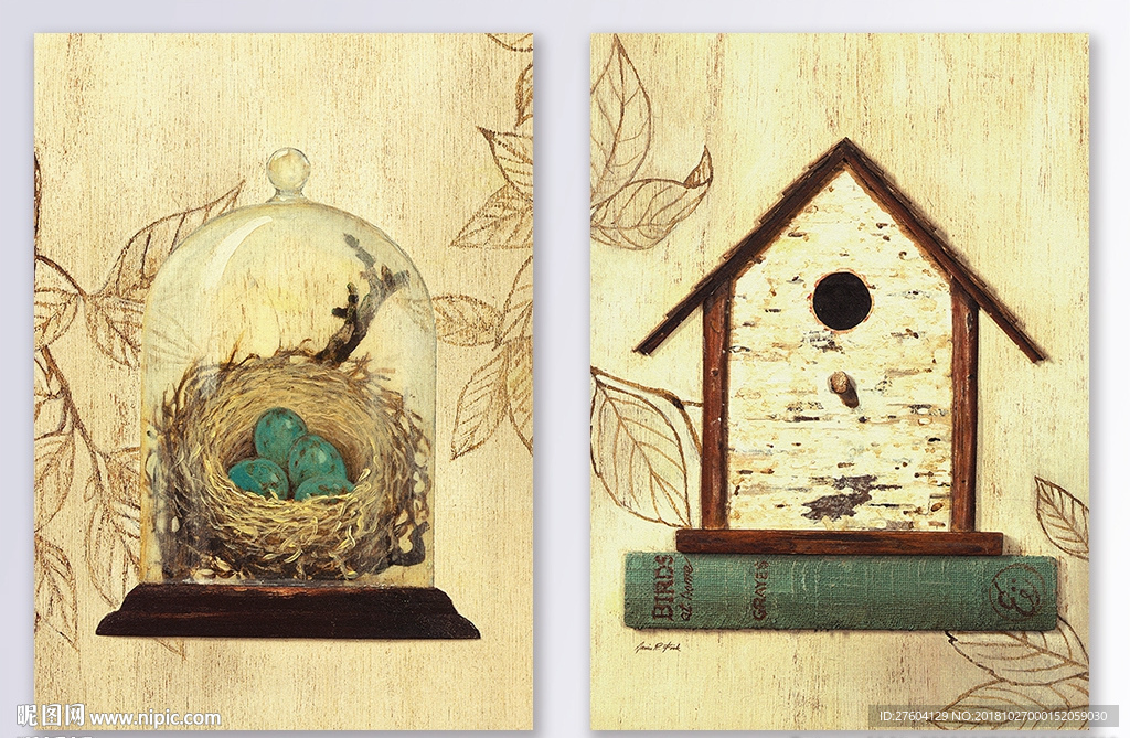 北欧抽象油画鸟窝鸟房子装饰画
