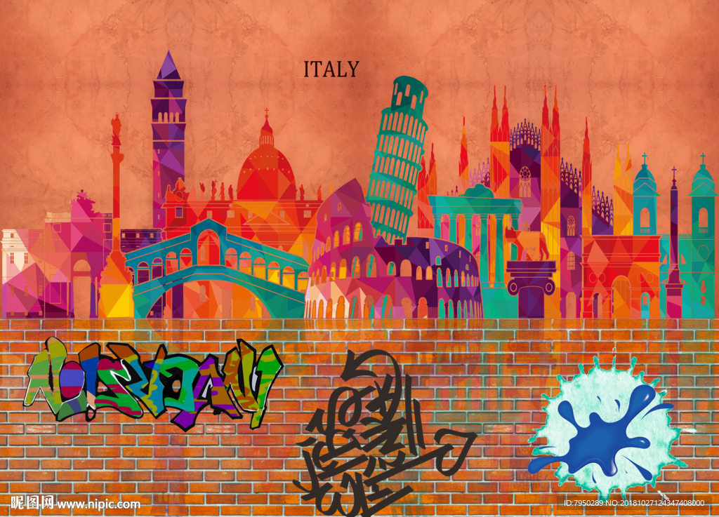 涂鸦城市背景墙