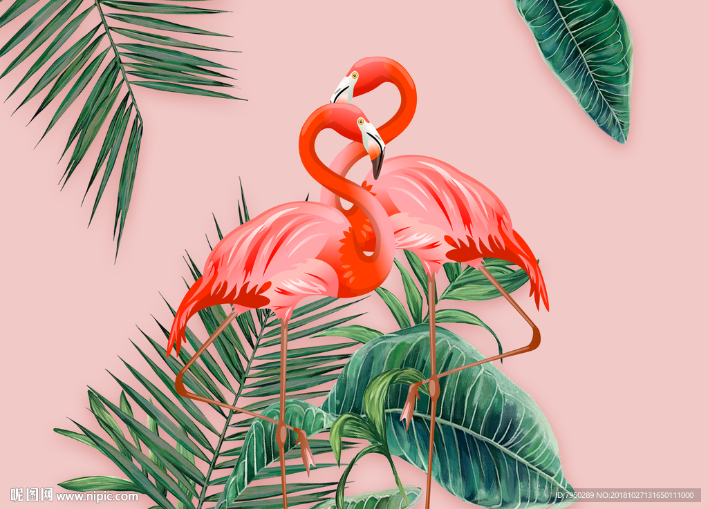 北欧火烈鸟热带雨林背景墙装饰