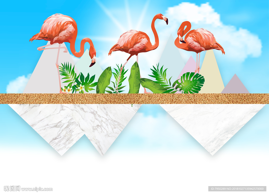 北欧火烈鸟热带雨林背景墙装饰