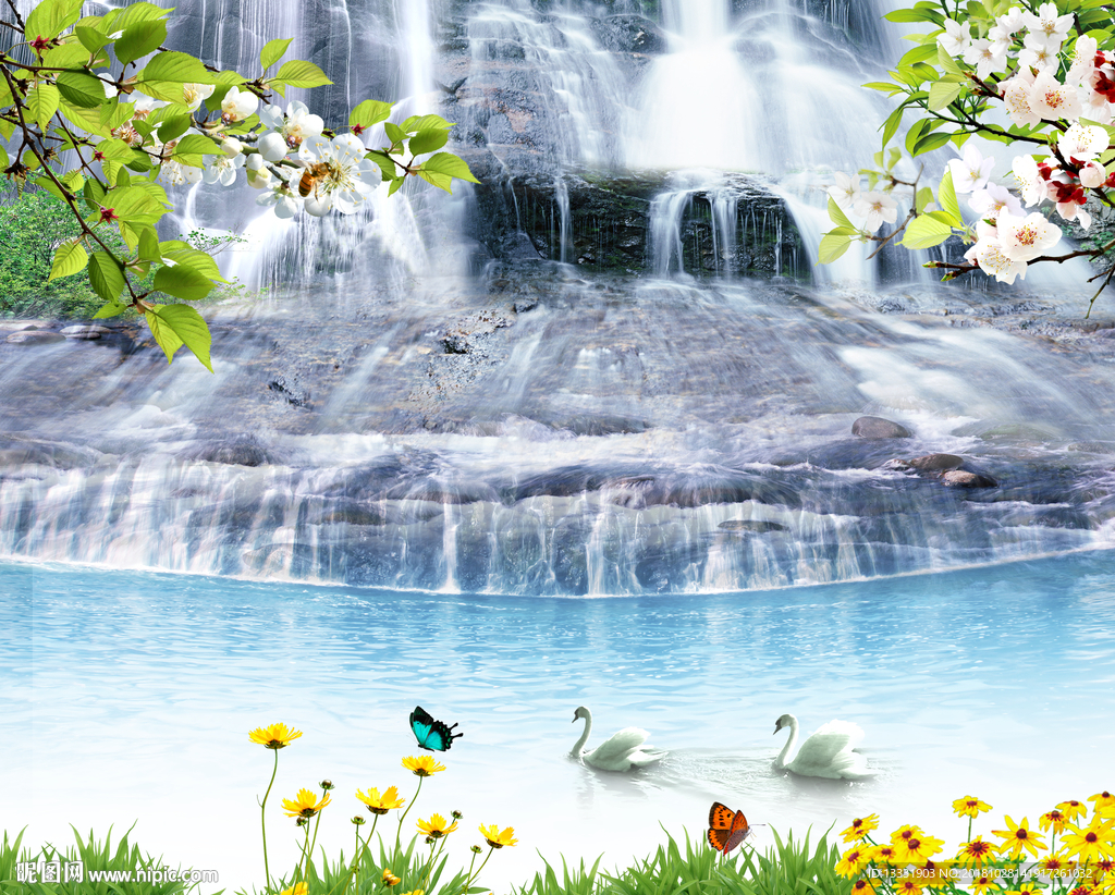 山水壁画（瀑布）