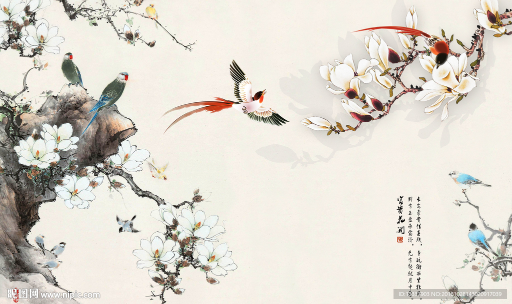 客厅壁画（喜鹊）