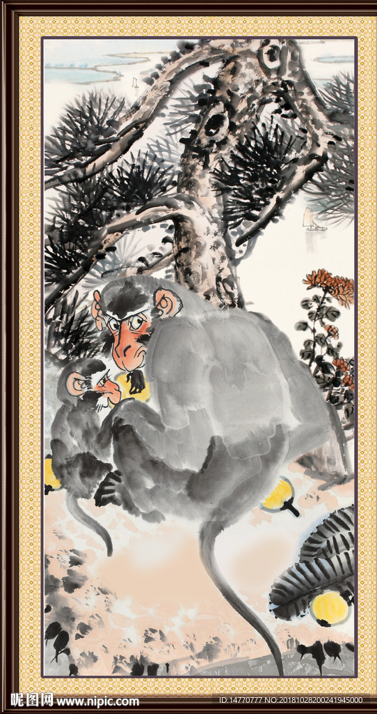 国画猴子 金猴迎春 水墨猴子