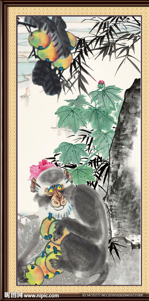 国画猴子 金猴迎春