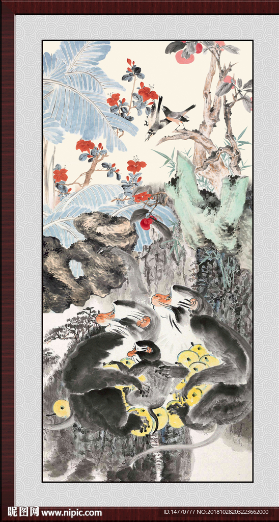 国画猴子 金猴迎春