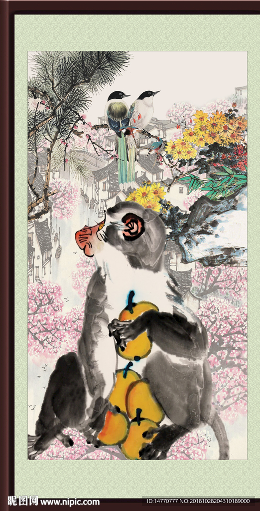 国画猴子 金猴迎春
