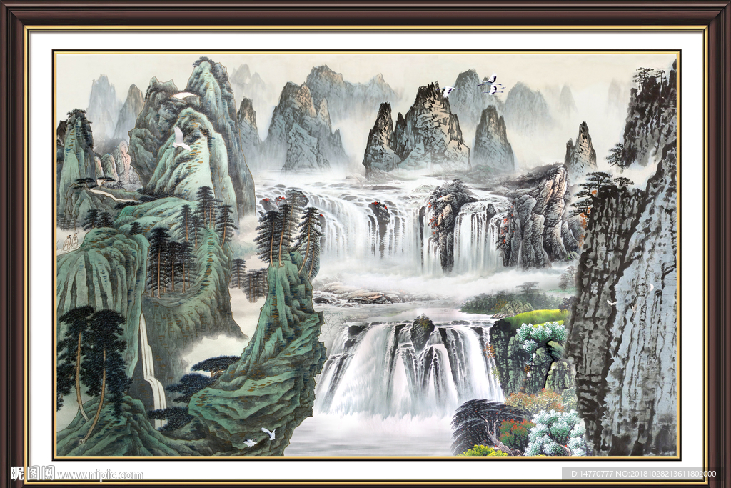 富水长流 山水风景画 山水画