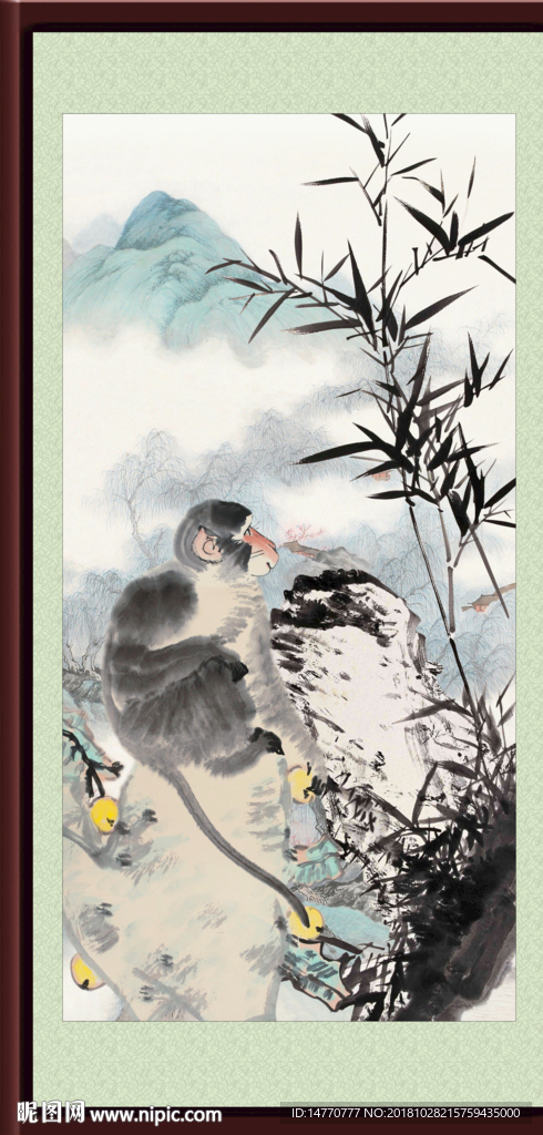 国画猴子 金猴迎春 水墨猴子