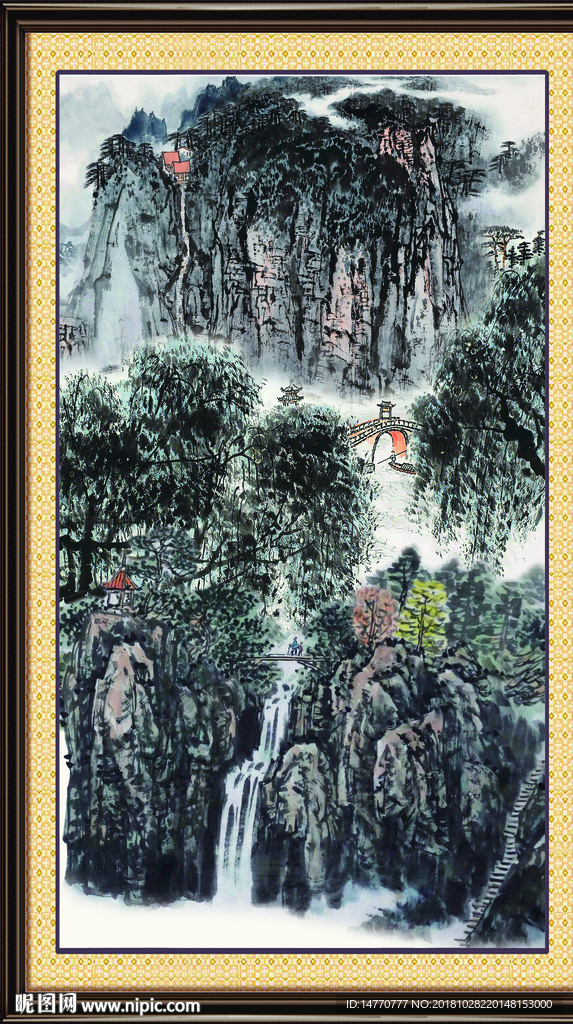 富水长流 山水风景画