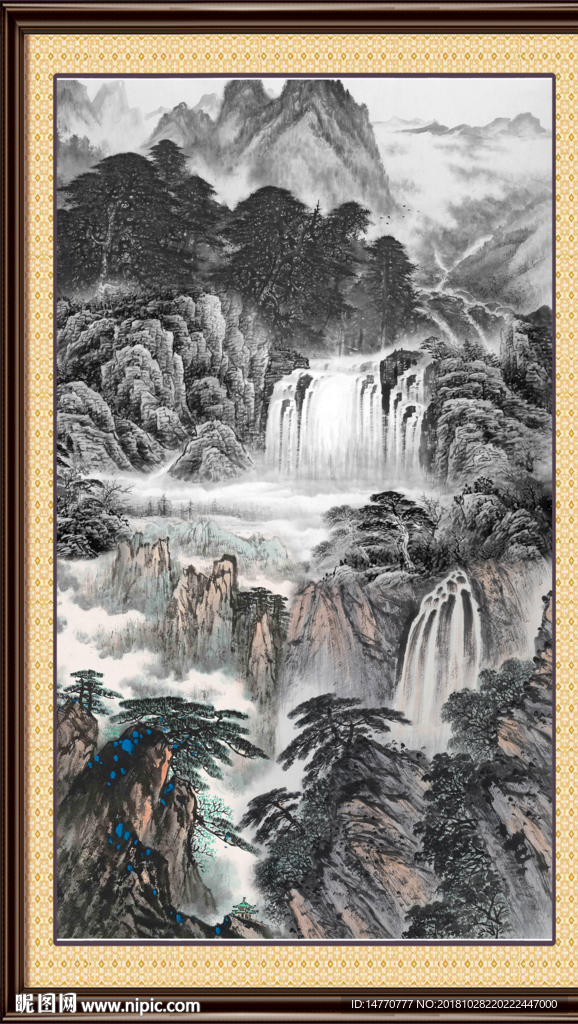 富水长流 山水风景画 山水画