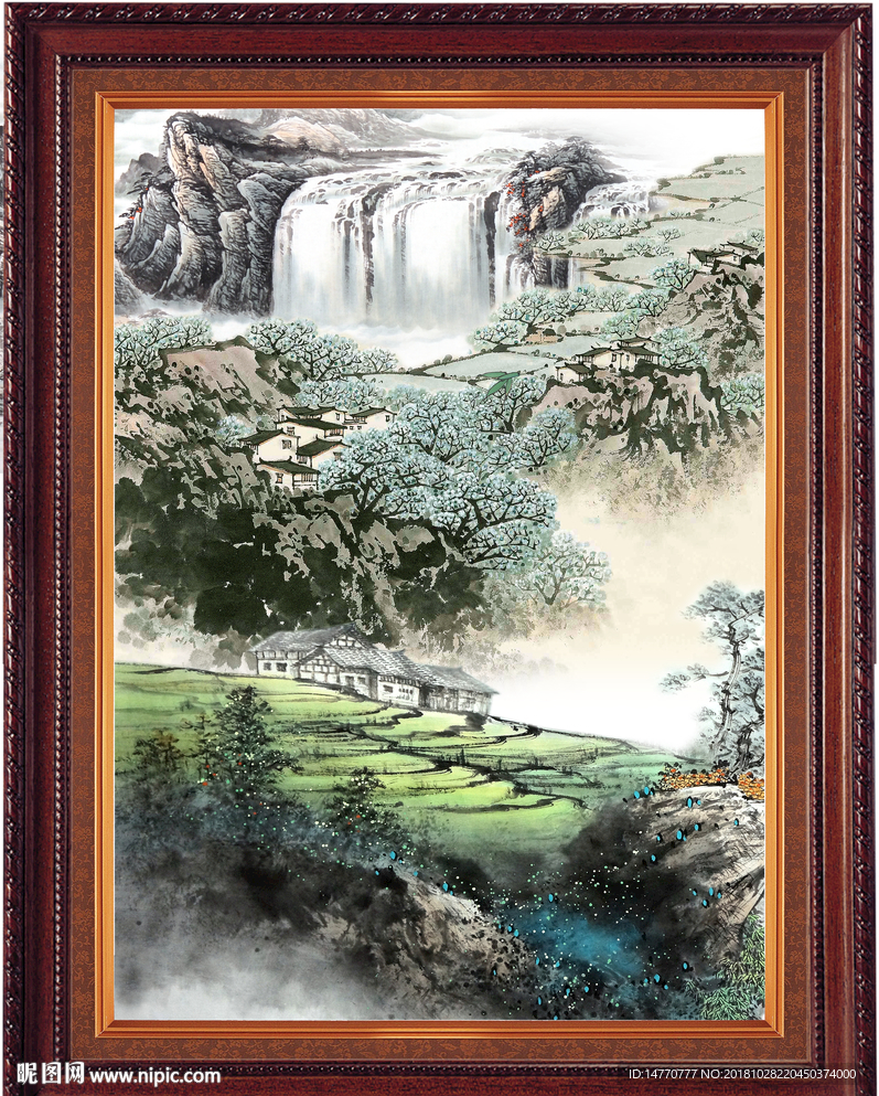 富水长流 山水风景画 山水画