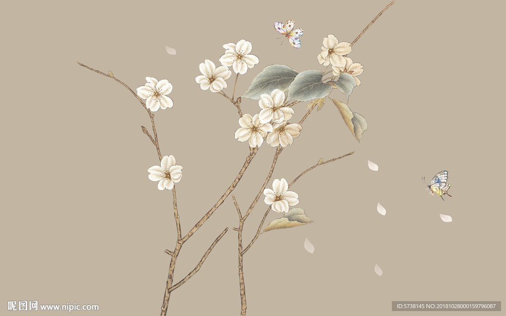 蝶恋花中式国画玄关屏风背景底纹