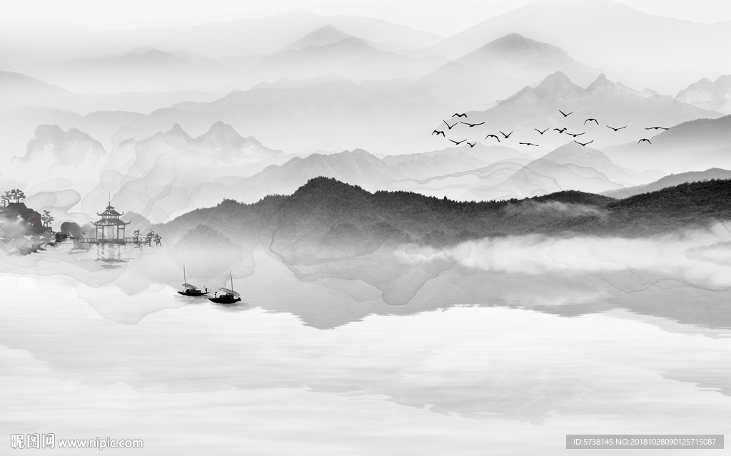 中式山水素色高雅艺术玄关屏风背