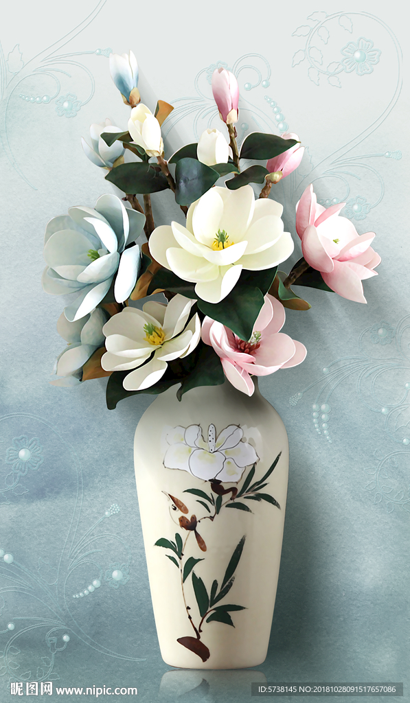 立体花瓶插画玄关屏风背景底纹素