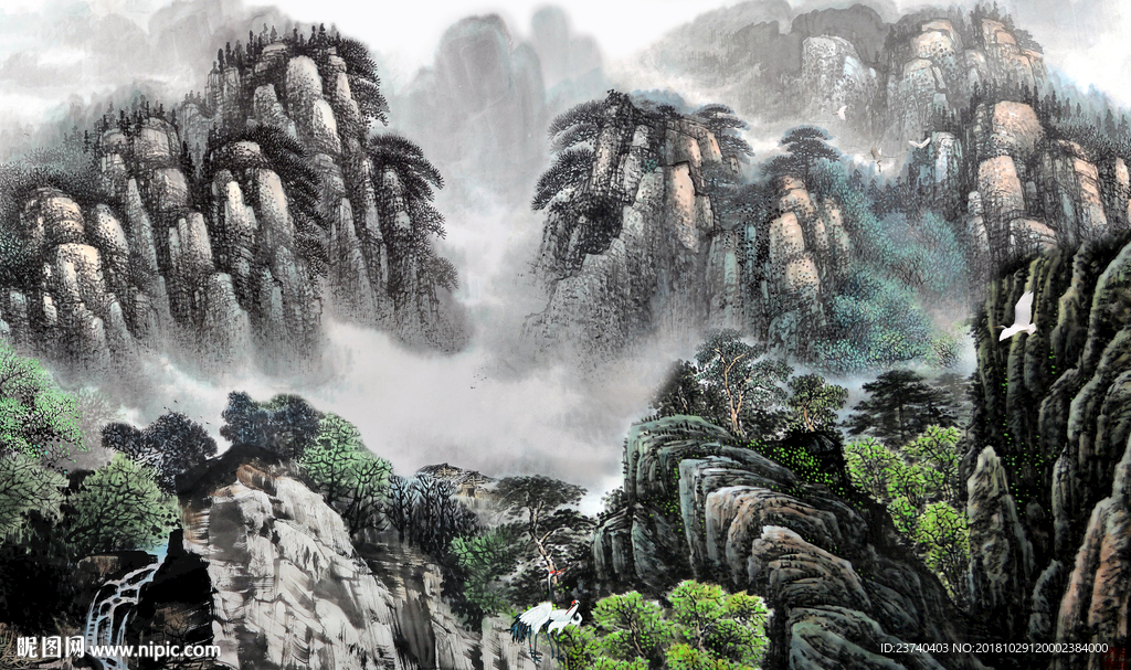 国画山水背景墙