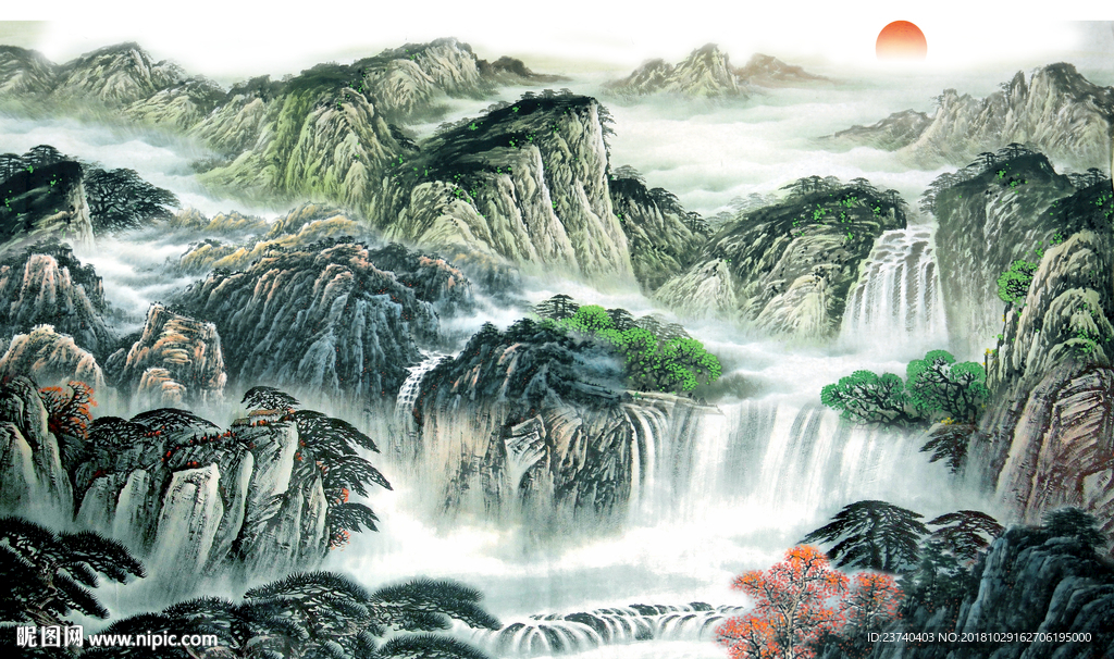 国画山水背景墙