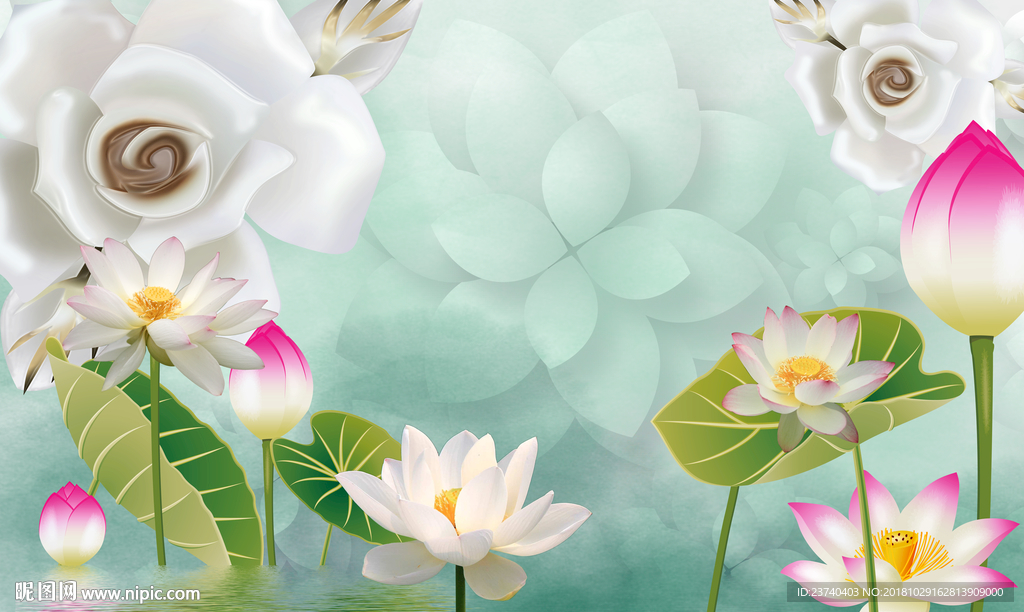 电视背景墙荷花