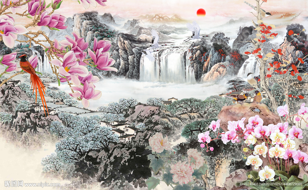 电视背景 花鸟背景墙