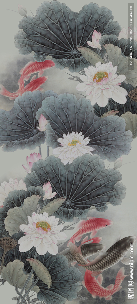 荷花鲤鱼图玄关