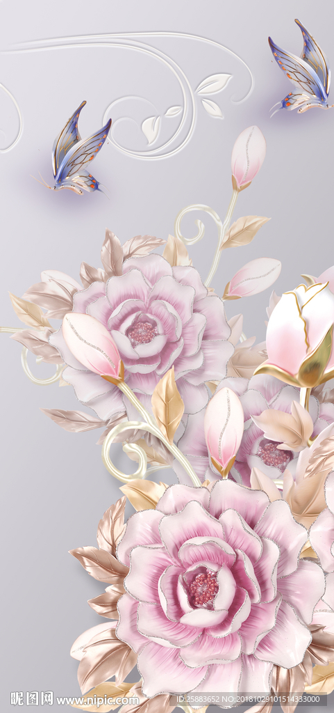 牡丹蝴蝶浮雕玄关背景
