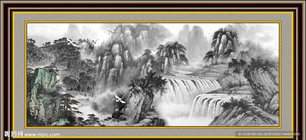 流水生财 山水风景画 源远流长