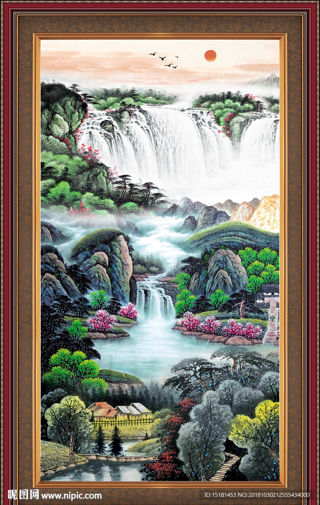 流水生财 山水风景画 源远流长