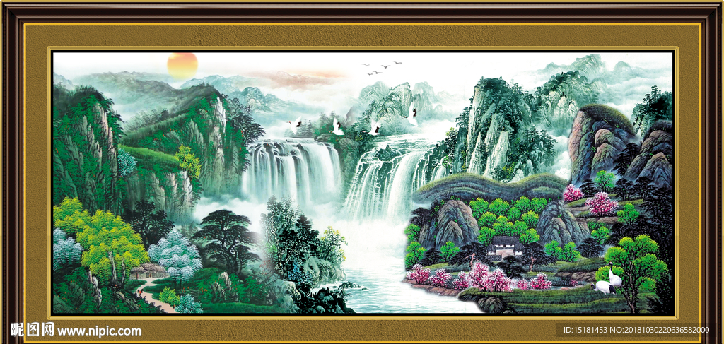 流水生财 山水风景画 源远流长