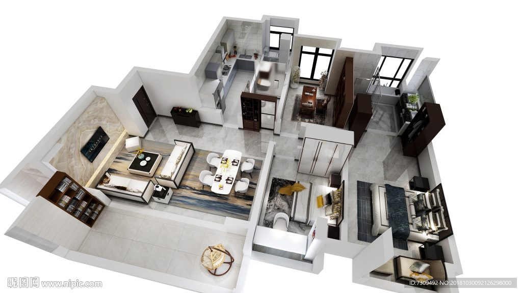 新中式风家装户型效果图