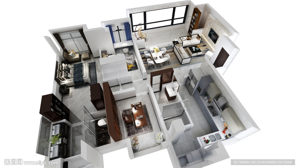 新中式家居户型效果图