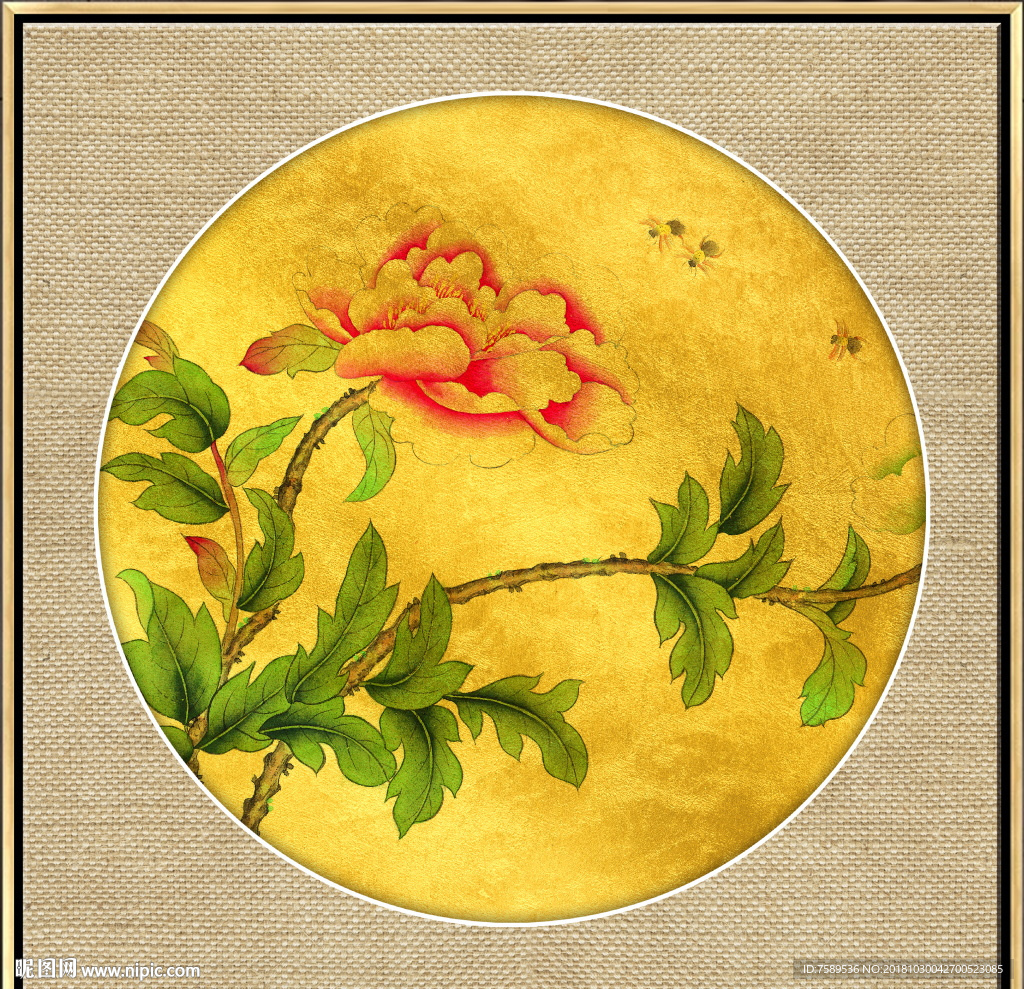 中式金铂工笔花鸟画