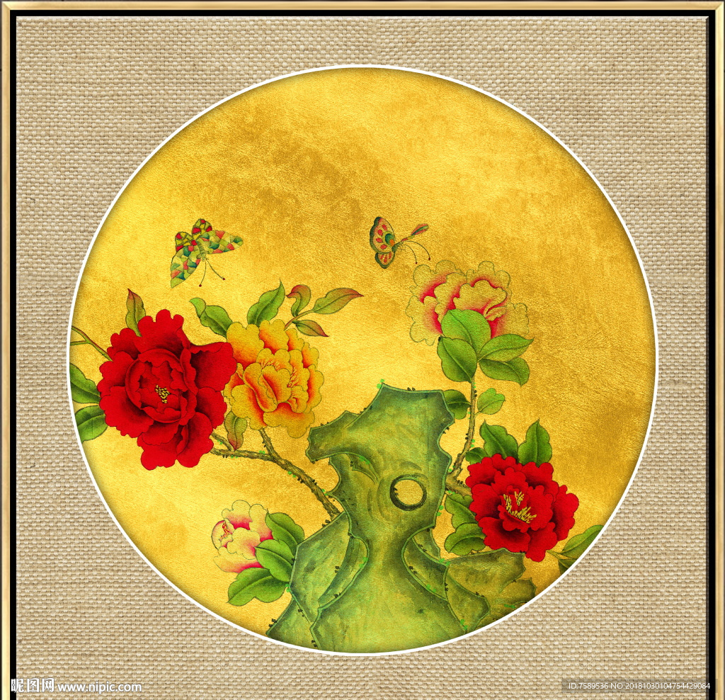 中式金铂工笔花鸟画