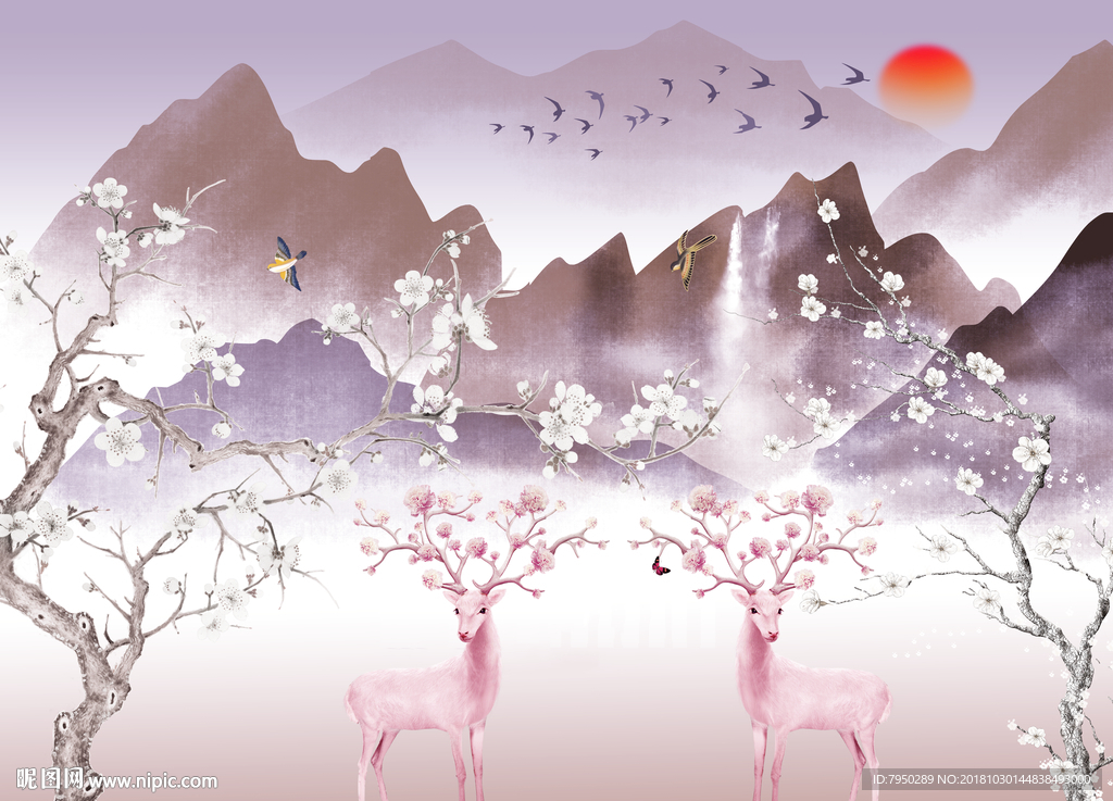 新中式大理石纹抽象山水背景墙