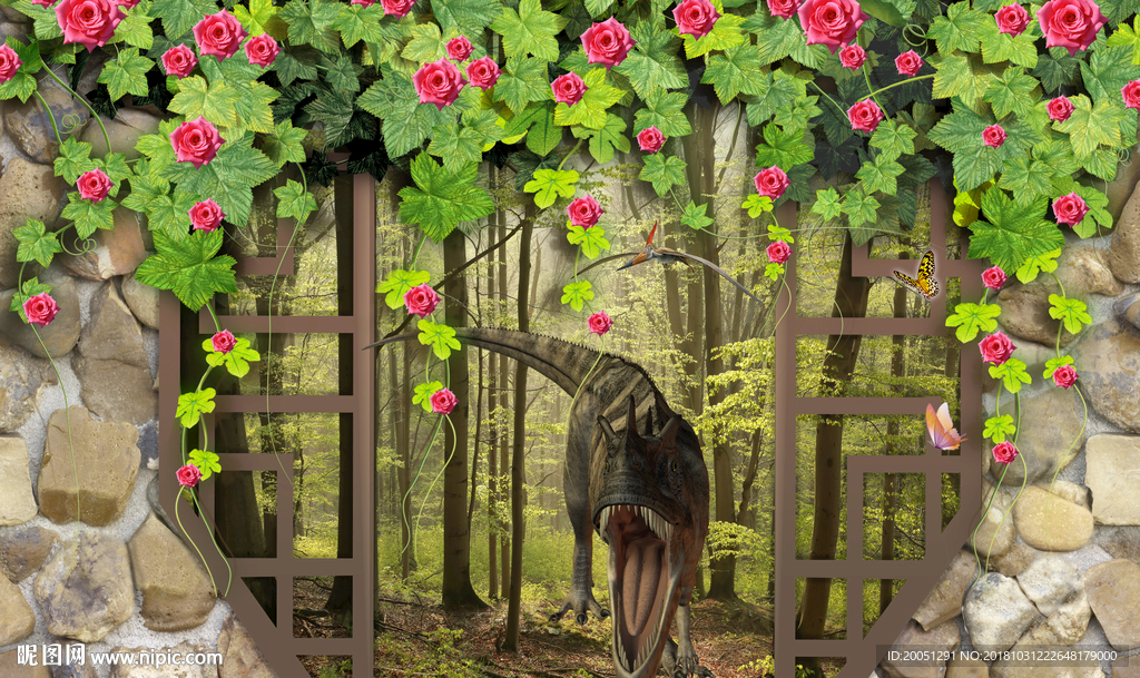 电视背景墙恐龙