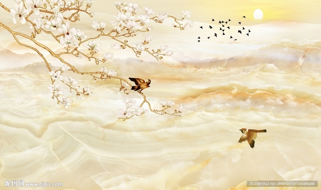 山水花鸟大理石背景墙