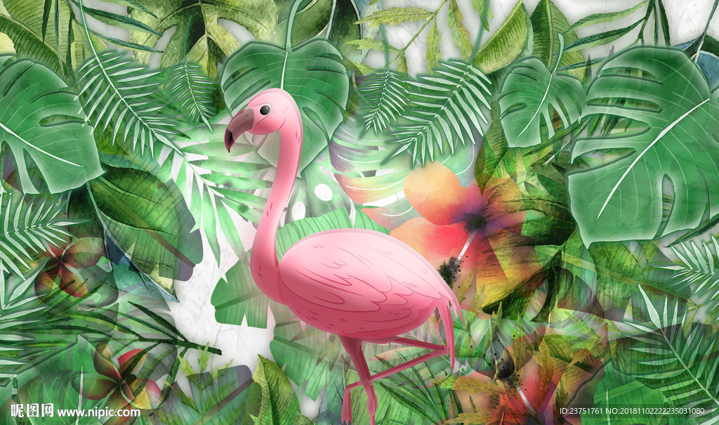 火烈鸟背景墙