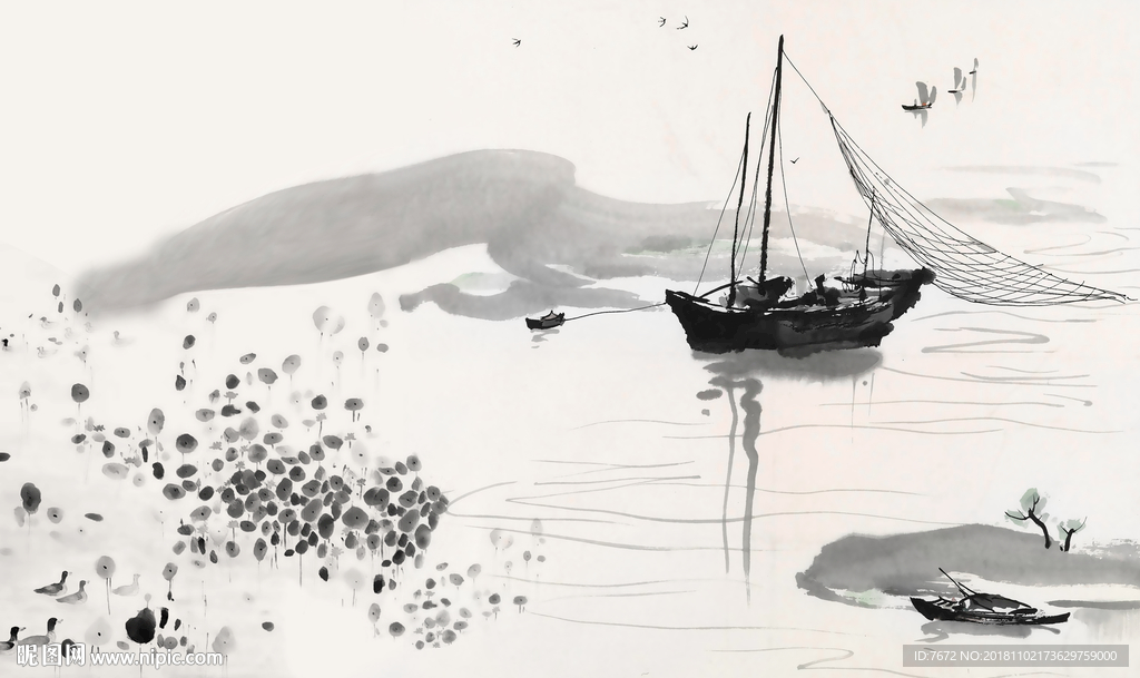 新中式水墨山水抽象壁画壁纸