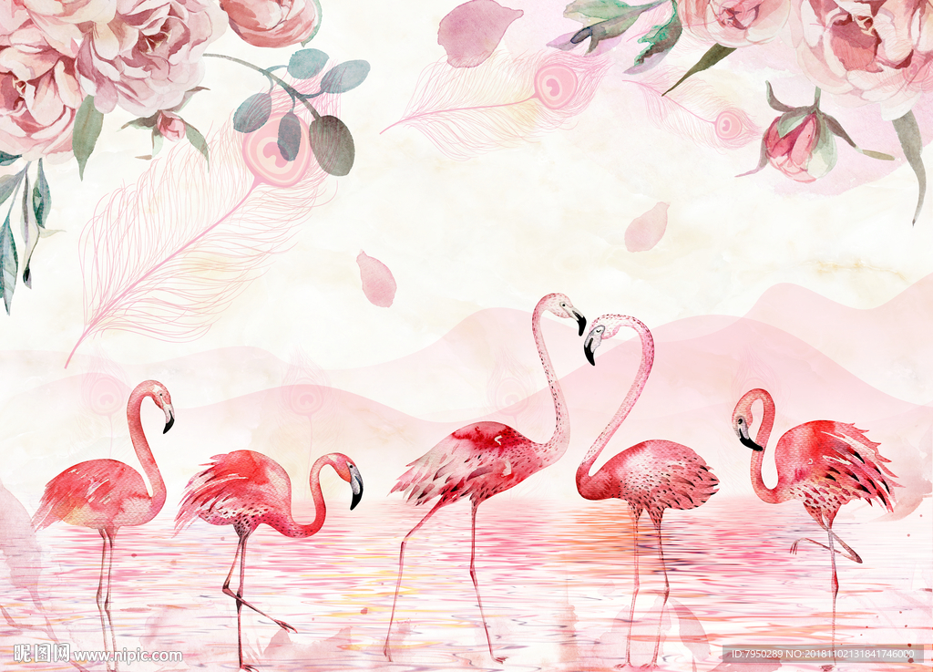 北欧火烈鸟背景墙