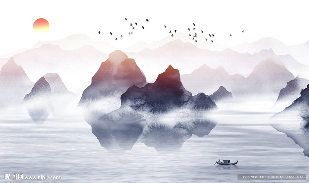 中国风水墨风景山水意境背景墙