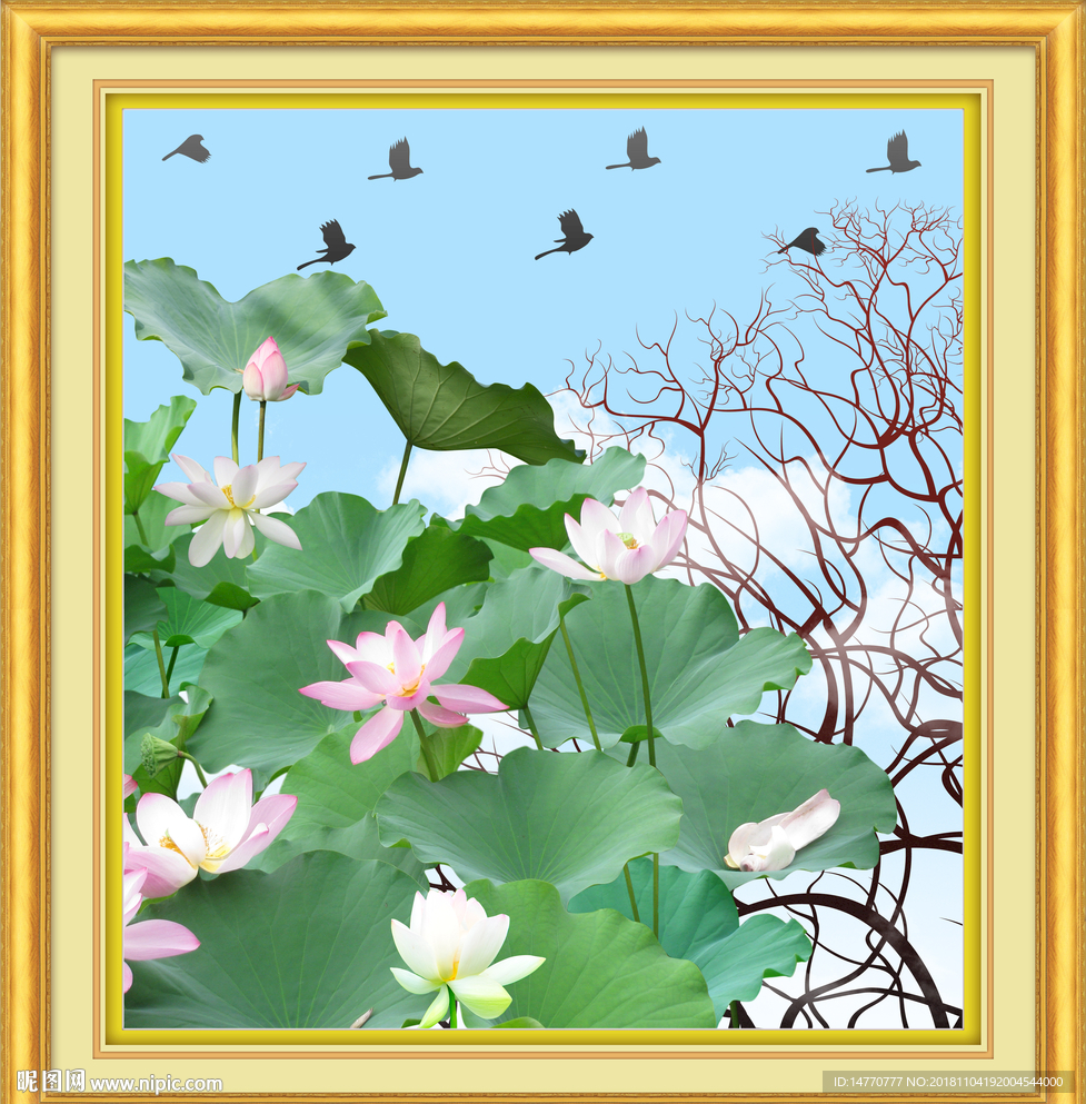 荷花壁画