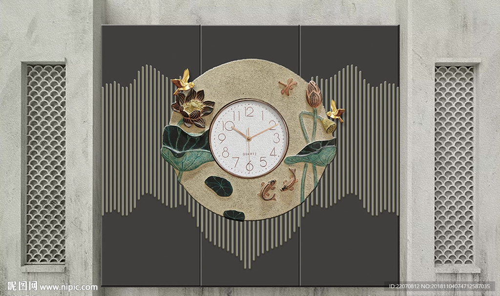 中式水泥墙浮雕钟石纹背景墙