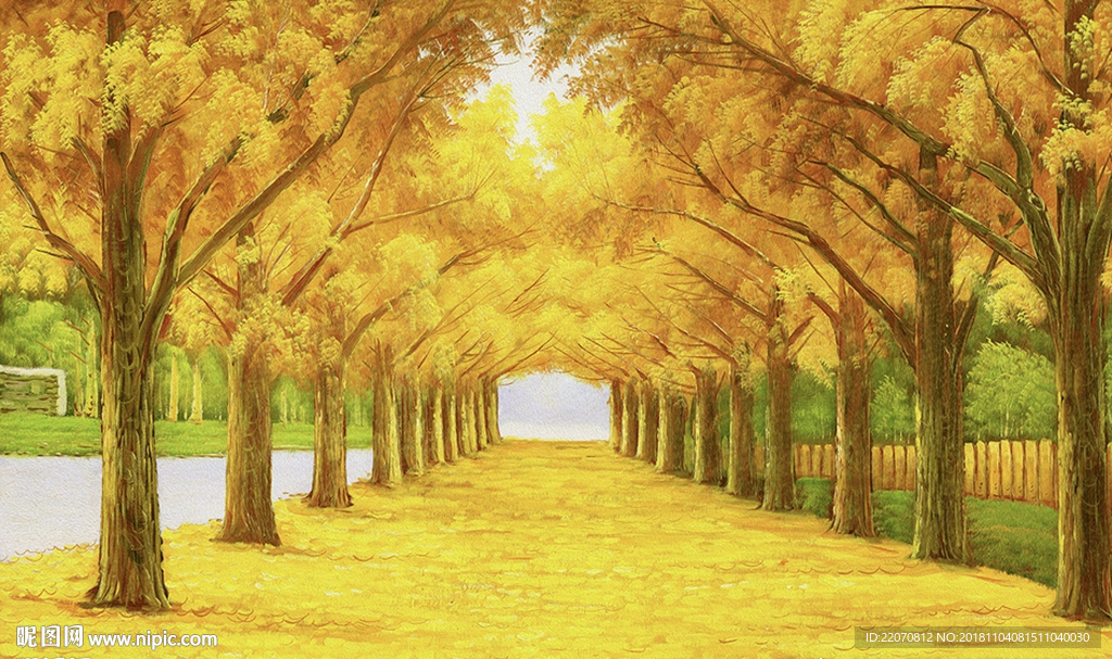 唯美枫叶风景画背景墙