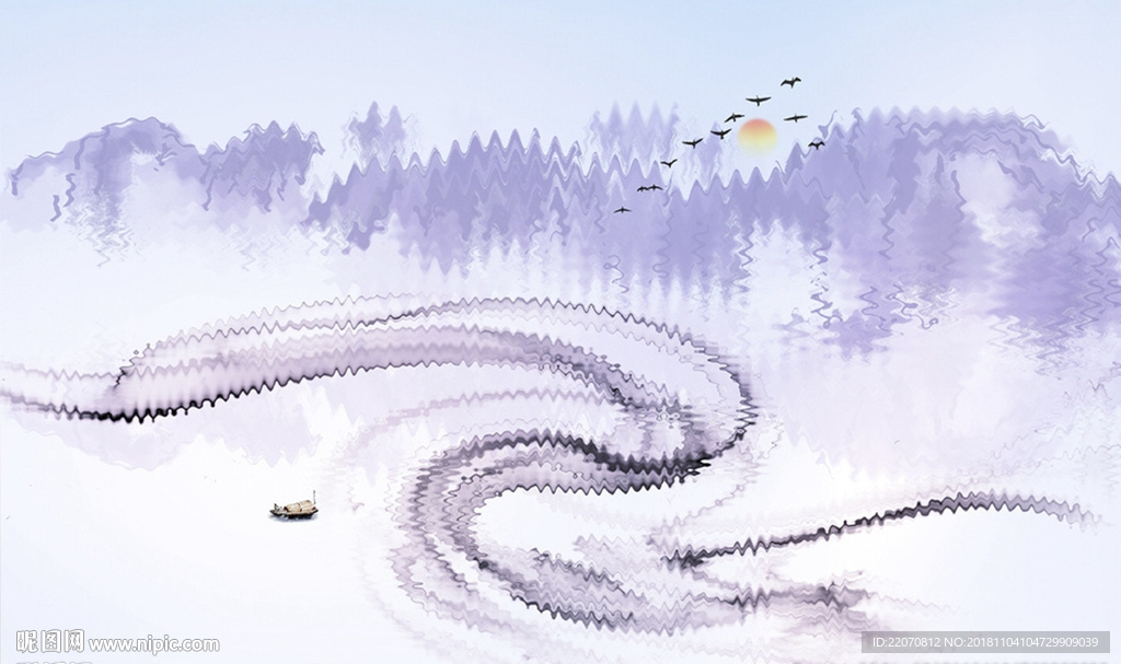 创意水墨国画抽象山水壁画背景墙