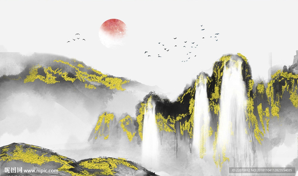 中式山水风景抽象背景墙