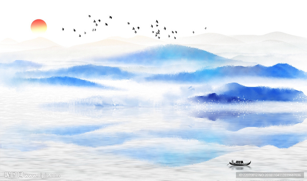 水墨风景山水意境背景墙